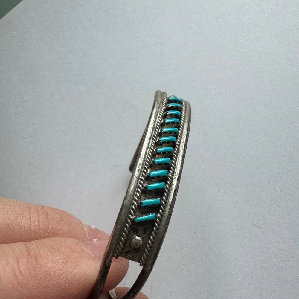 Vintage needlepoint turquoise Sterling silver adjustable 6